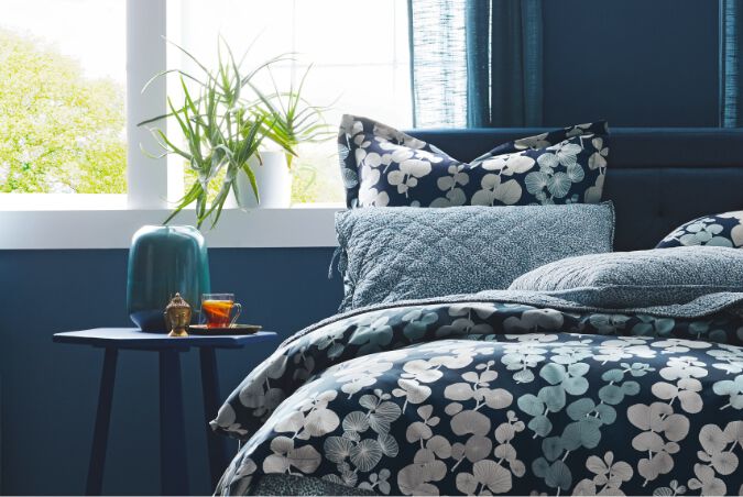 blue floral bedding